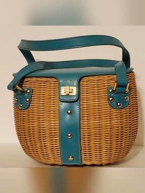 Etienne Aigner Teal Trim Woven Shoulder Bag